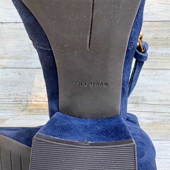 Cole Haan Saylor Grande Bootie Sz 9B Blue Suede Side Zipper Round Tow Block Heel - Picture 10 of 14